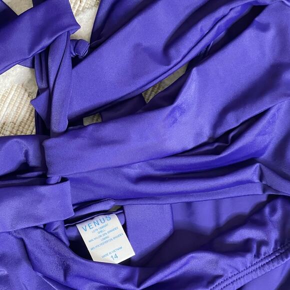 Venus One Piece Halter Tie  Cut Out Swim Suit Purple Size 14 - Picture 5 of 6